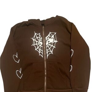 Brown Hoodie with White Spider Web Design